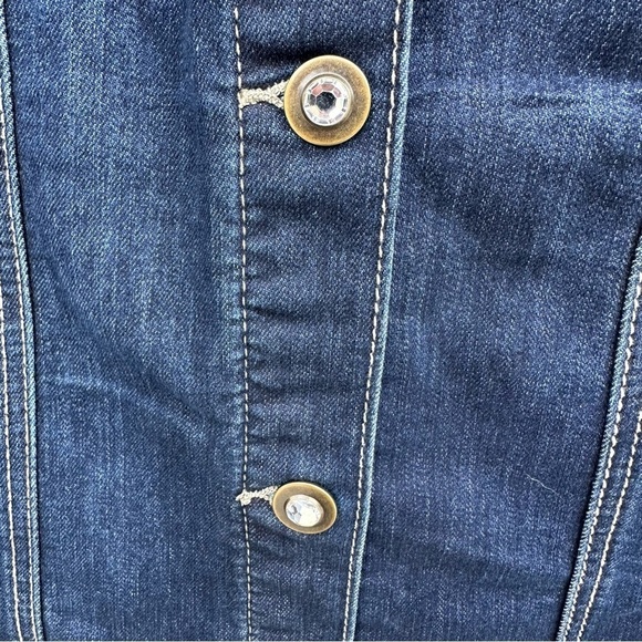 CJ Banks Plus Size Dark Blue Denim Jeans Vest Brass Rhinestone Buttons 3X - Picture 5 of 7